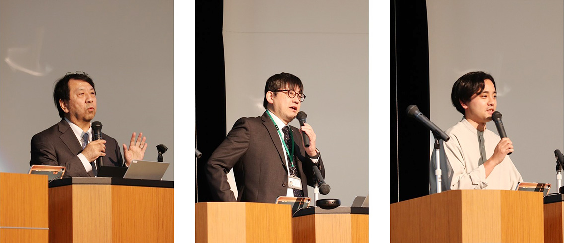 画像:研究シーズについて発表を行う太田淳理事・副学長/特定教授、久保稔特任准教授、立花功樹氏